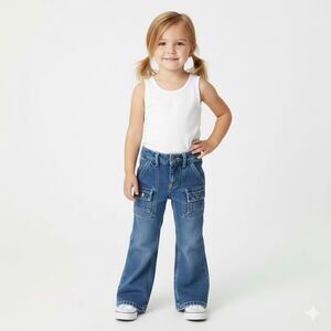 Vintage 90s Y2K Sonoma Toddler Girls Blue Denim Pocket Flare Jeans Size 4